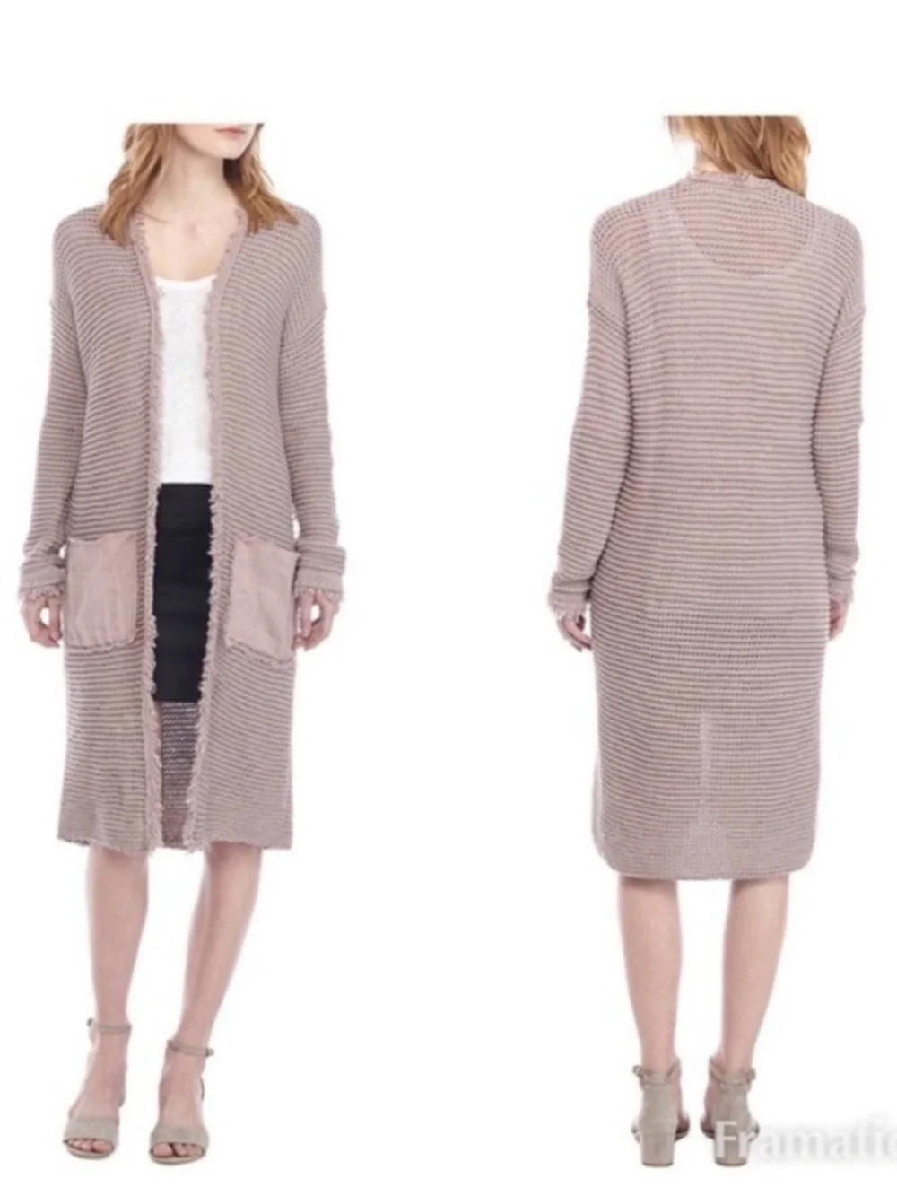 Free People Long Open-Front Cardigan in Dusty Mauve